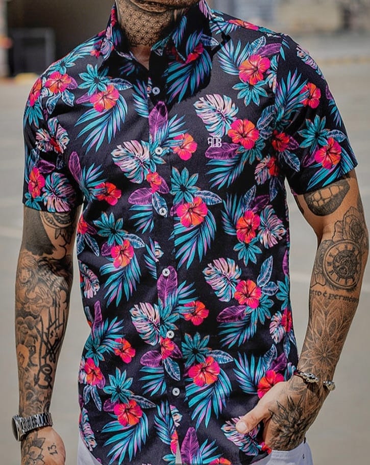 Camisa FB Floral Black e Pink