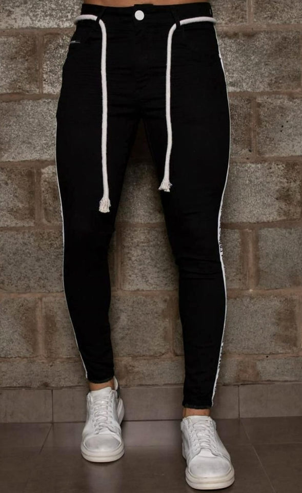 Calça Destroyed Codi Black Faixa Lateral