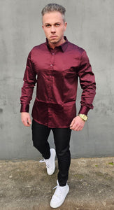Camisa Premium Acetinada Volk Bordô Manga Longa