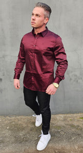 Camisa Premium Acetinada Volk Bordô Manga Longa