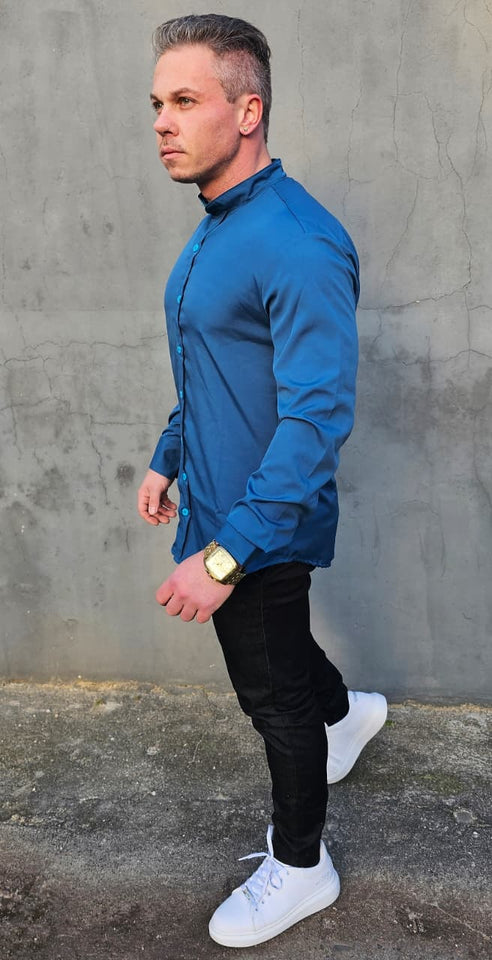 Camisa Premium Exalt Azul Manga Longa
