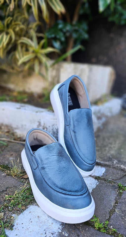 Sapato Mocassim Iate Kangu Couro Chumbo