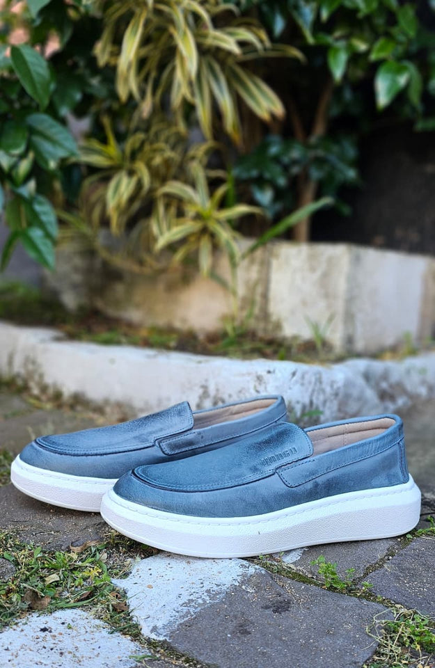 Sapato Mocassim Iate Kangu Couro Chumbo