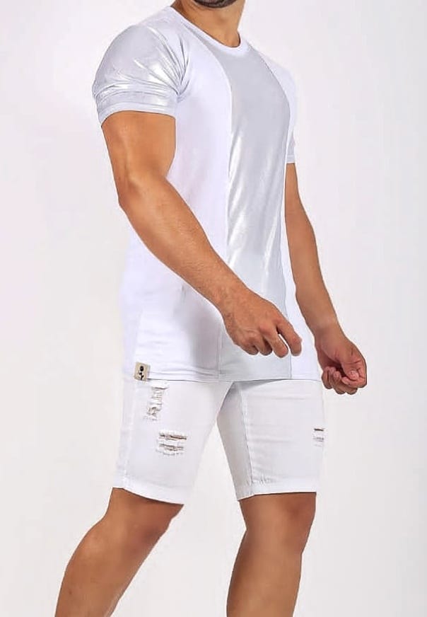 T-shirt Bicolor Branca Metalizada