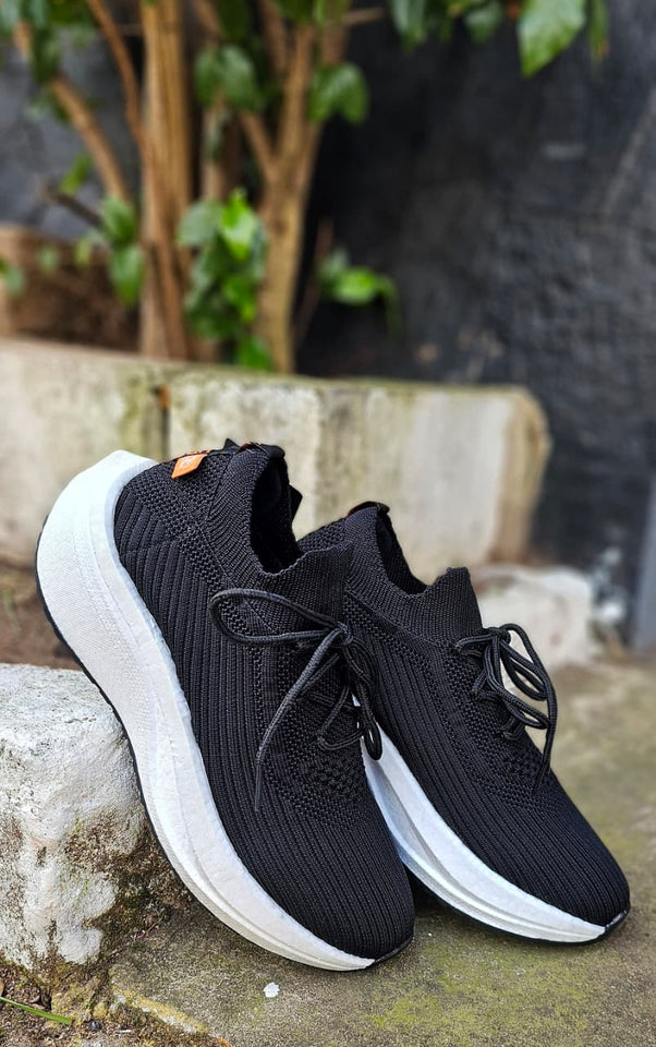 Tênis Meia Heicon Knit Nuvem Preto com Cadarço