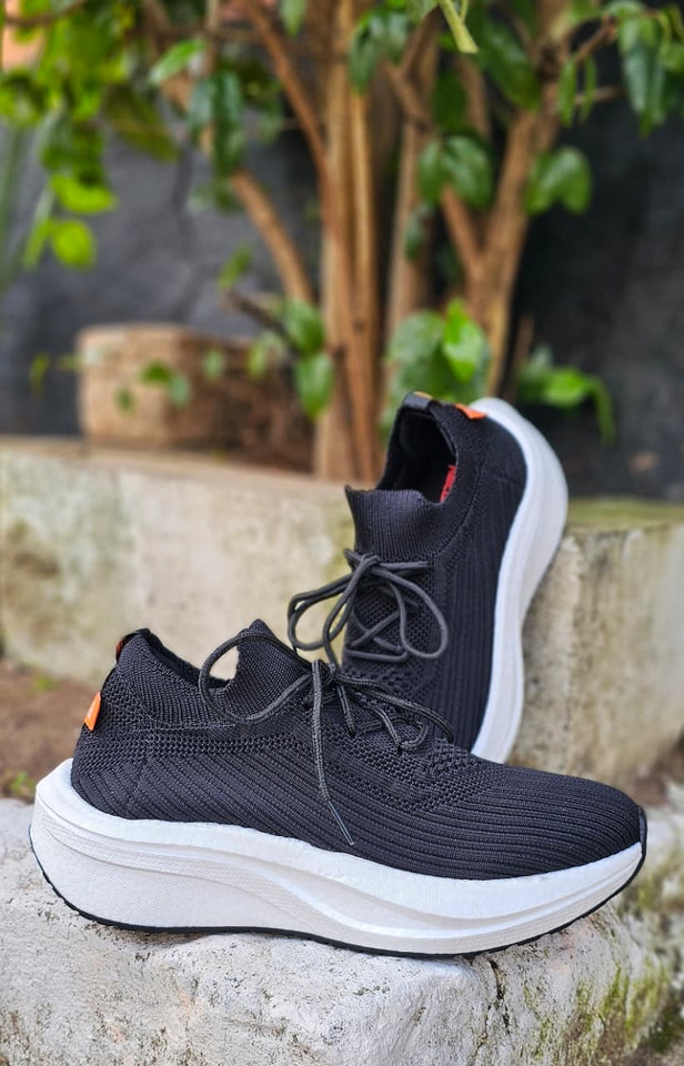 Tênis Meia Heicon Knit Nuvem Preto com Cadarço